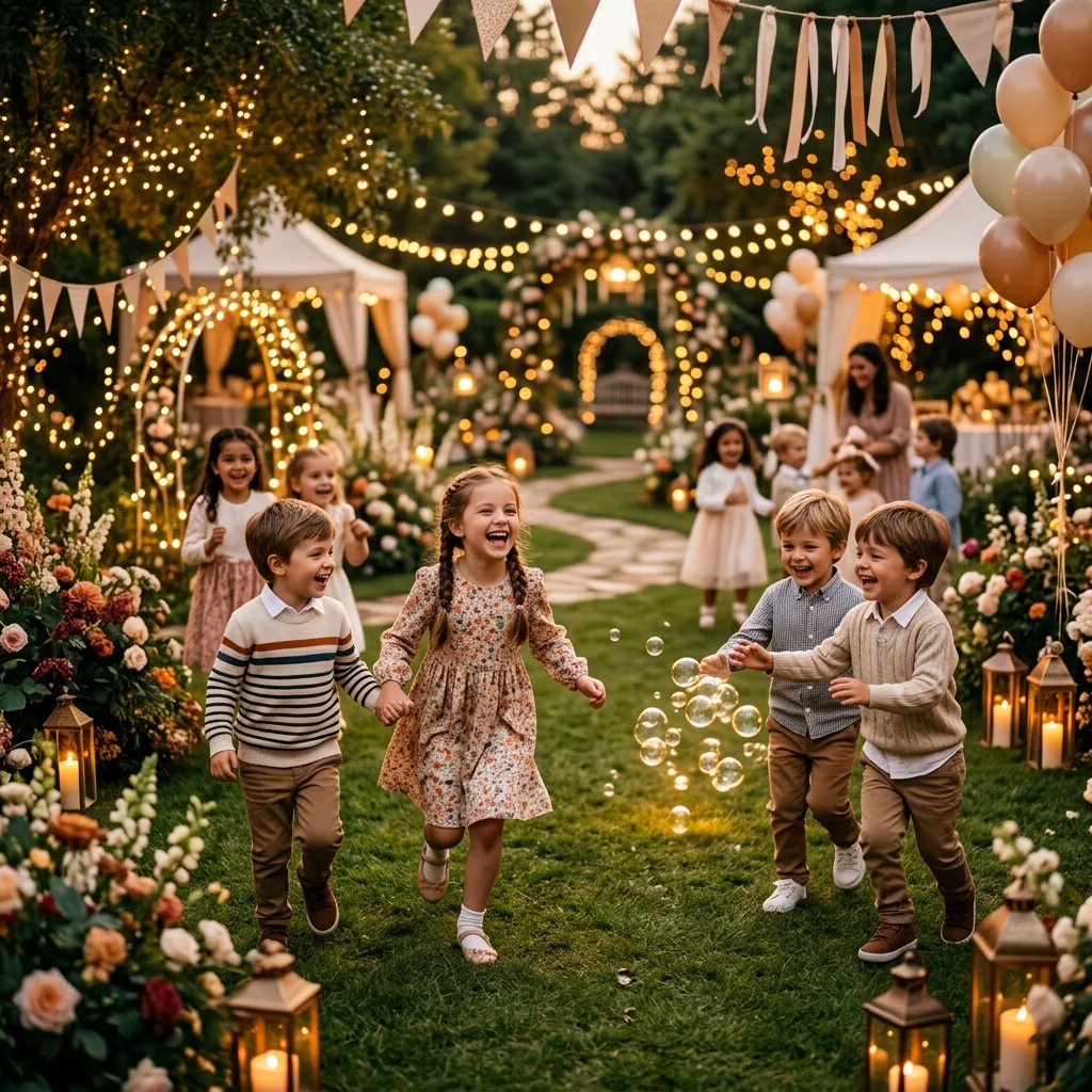 Crianças brincando em um cenário mágico